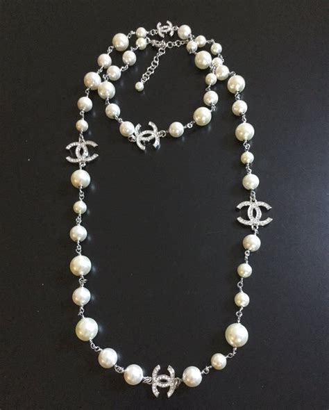 chanel cc silver necklace|coco Chanel pearl necklaces.